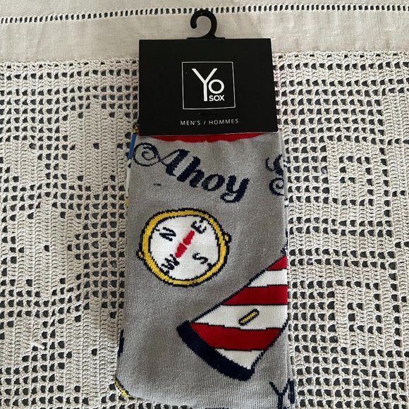 NEW with tags YoSox grey, red, navy, white & yellow socks men’s size 7-12 rare - Picture 1 of 9